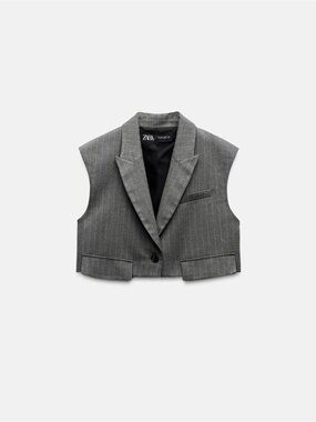 Zara Kids Grey Pinstripe Cropped Blazer Vest
